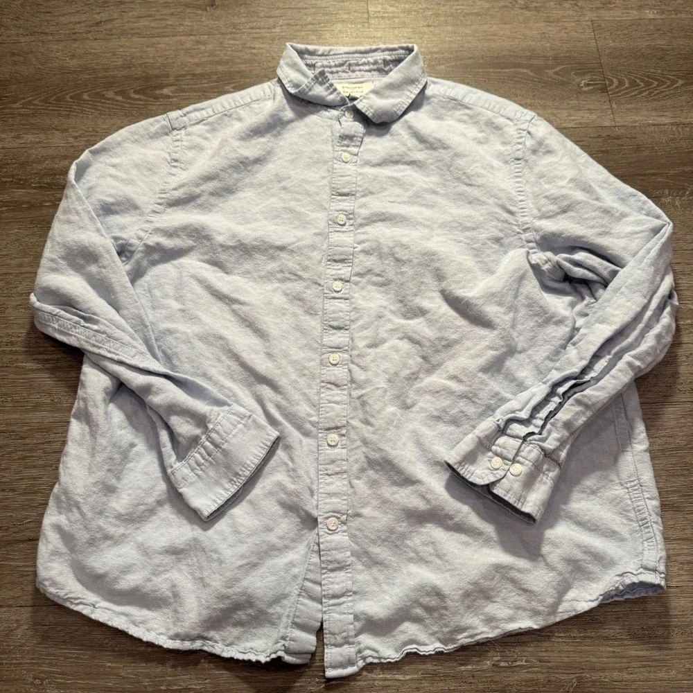Banana Republic Shirt Men XL Blue Linen Blend Slim Costal Resort Summer Vacation